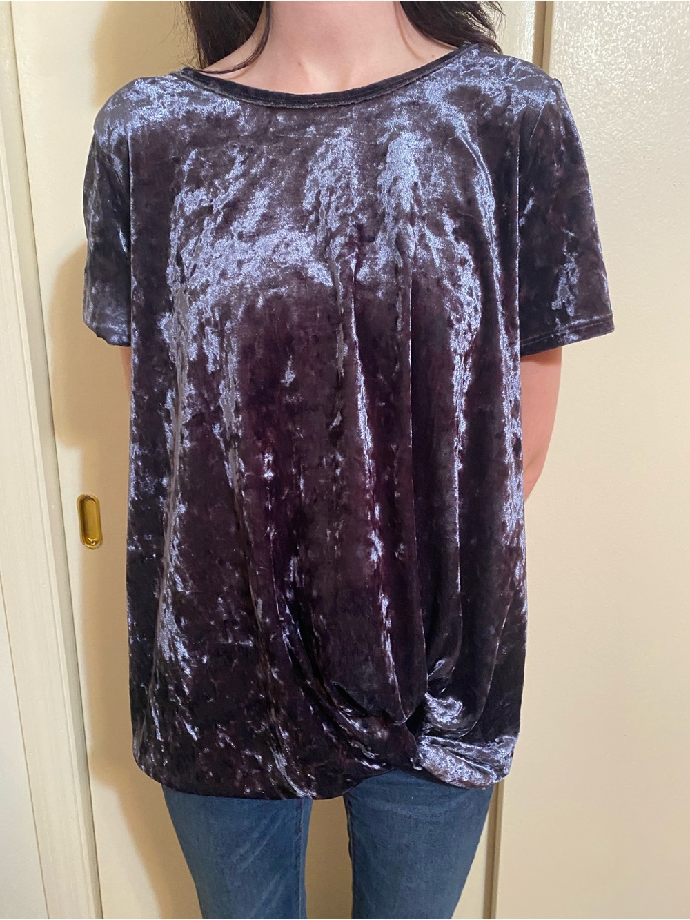 Size Small Crushed Velvet Short-Sleeve oversized Top - bluish gray
